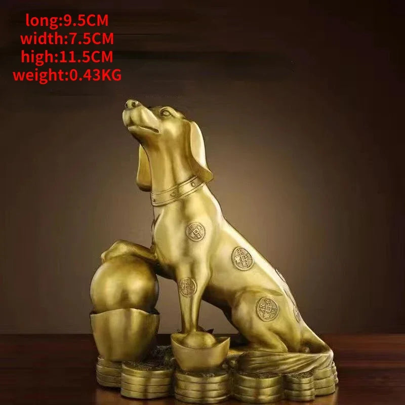 Pure Copper Feng Shui Money Dog Inviting Wealth and Guarding Home Decoration Crafts Ornaments