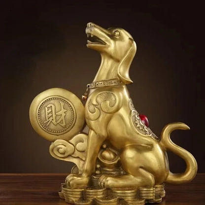 Pure Copper Feng Shui Money Dog Inviting Wealth and Guarding Home Decoration Crafts Ornaments