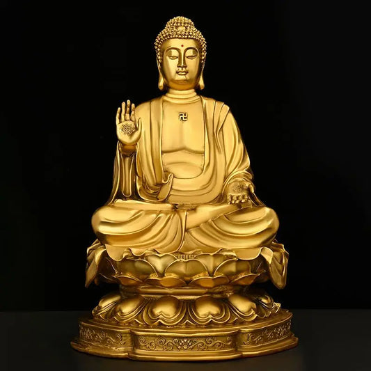Pure Copper Feng Shui Shakyamuni Buddha Ornaments Sitting Lotus Flower Home Buddha Hall for The Buddha Statue Home Decoration