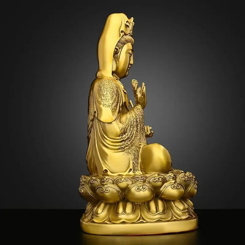 Pure Copper Fengshui Decor South Sea Goddess of Mercy Buddha Statue Ornaments Home Furnishings Sculptures