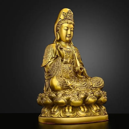 Pure Copper Fengshui Decor South Sea Goddess of Mercy Buddha Statue Ornaments Home Furnishings Sculptures