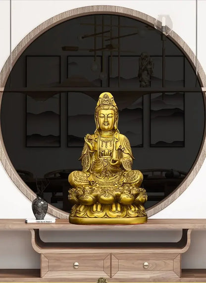 Pure Copper Fengshui Decor South Sea Goddess of Mercy Buddha Statue Ornaments Home Furnishings Sculptures