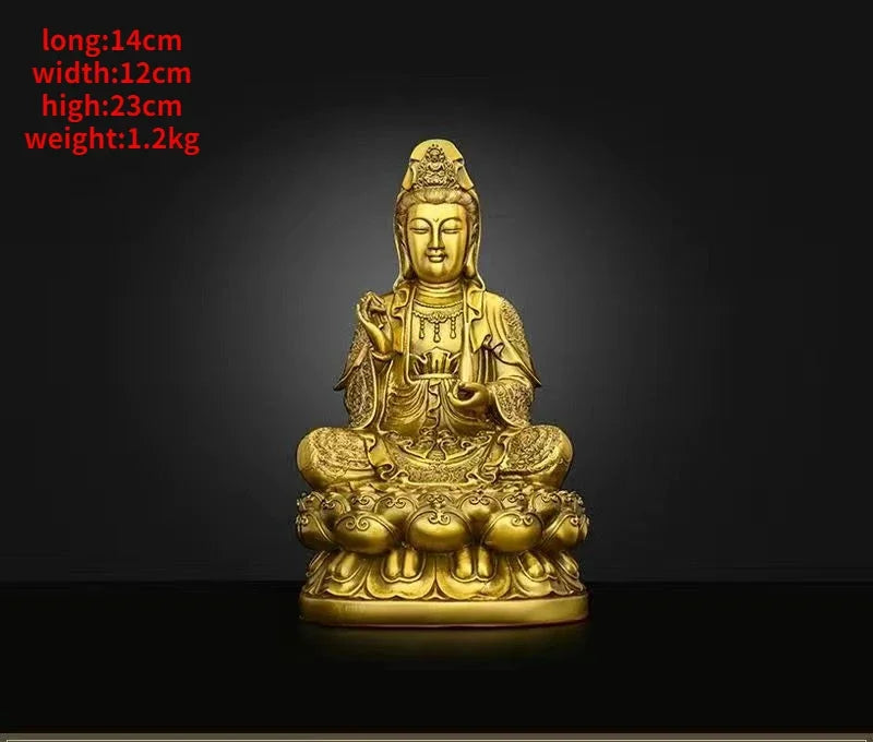 Pure Copper Fengshui Decor South Sea Goddess of Mercy Buddha Statue Ornaments Home Furnishings Sculptures