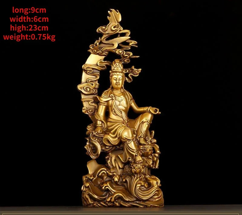 Pure Copper Fengshui Guanyin Ornaments Bodhisattva Home Office Small Buddha Statue Home Living Decor