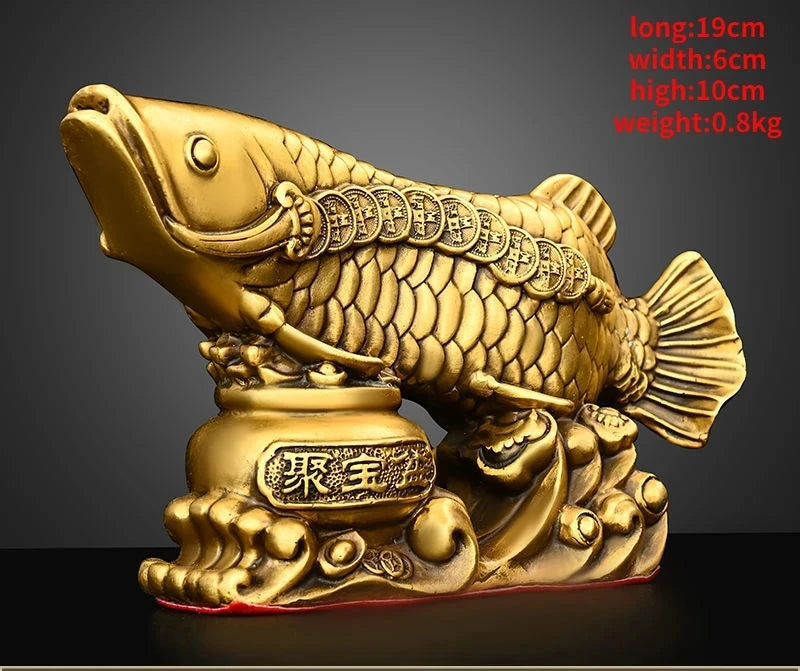 Pure Copper Fish Animal Ornaments Pot of Fish Gold Dragon Home Living Room Office Decor Figurines Crafts