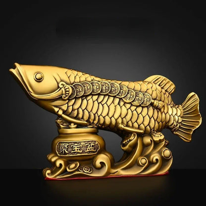 Pure Copper Fish Animal Ornaments Pot of Fish Gold Dragon Home Living Room Office Decor Figurines Crafts