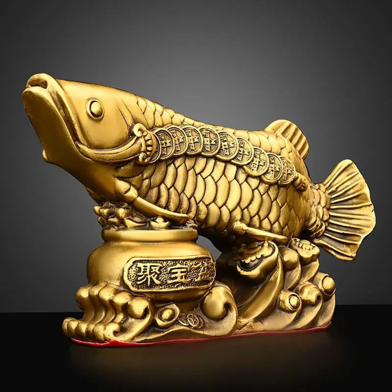 Pure Copper Fish Animal Ornaments Pot of Fish Gold Dragon Home Living Room Office Decor Figurines Crafts