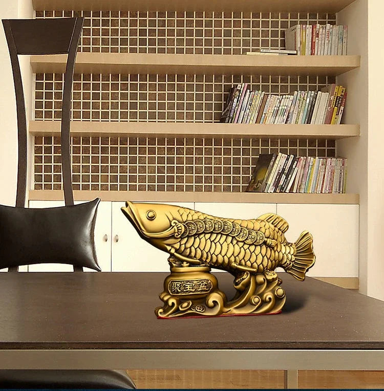 Pure Copper Fish Animal Ornaments Pot of Fish Gold Dragon Home Living Room Office Decor Figurines Crafts