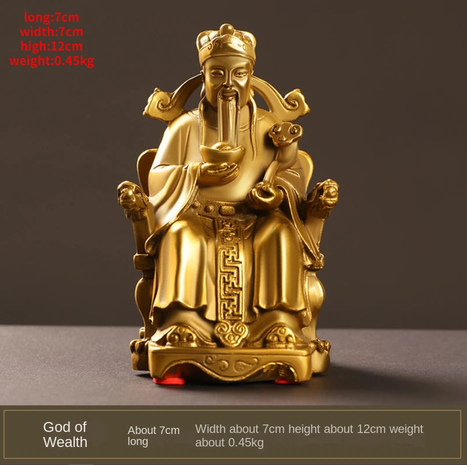 Pure Copper God of Wealth Ornaments God of Wealth Home Office Table Decoration Small Sitting Dragon Chair God of Wealth