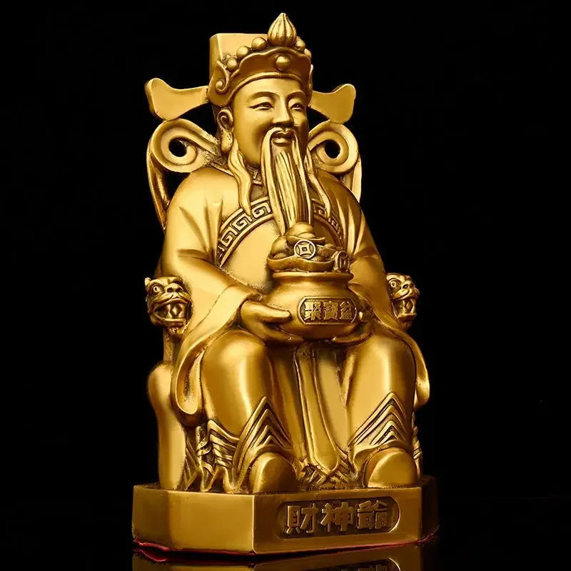 Pure Copper God of Wealth Ornaments Pot of Bronze Figure Statue Home Decor Office Desk  Sculptures