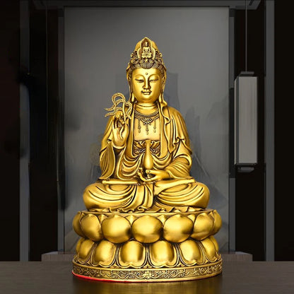 Pure Copper Guanyin Bodhisattva Ornament Sitting Lotus Guanyin Goddess At Home Offering A Statue of Guanyin In A Buddhist Temple