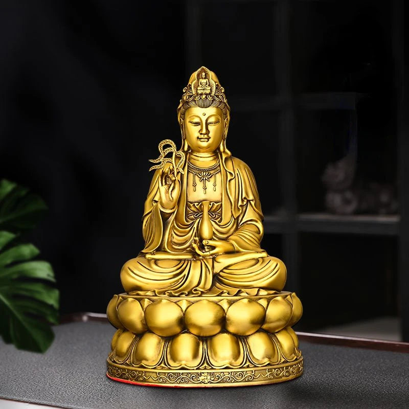 Pure Copper Guanyin Bodhisattva Ornament Sitting Lotus Guanyin Goddess At Home Offering A Statue of Guanyin In A Buddhist Temple