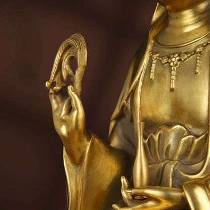 Pure Copper Guanyin Buddha Statue Home Living Room Ornaments Sea Sitting Lotus Bodhisattva Decoration Crafts
