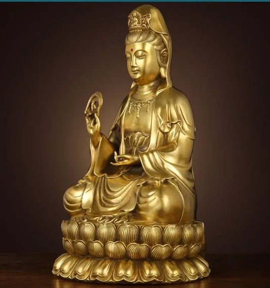 Pure Copper Guanyin Buddha Statue Home Living Room Ornaments Sea Sitting Lotus Bodhisattva Decoration Crafts