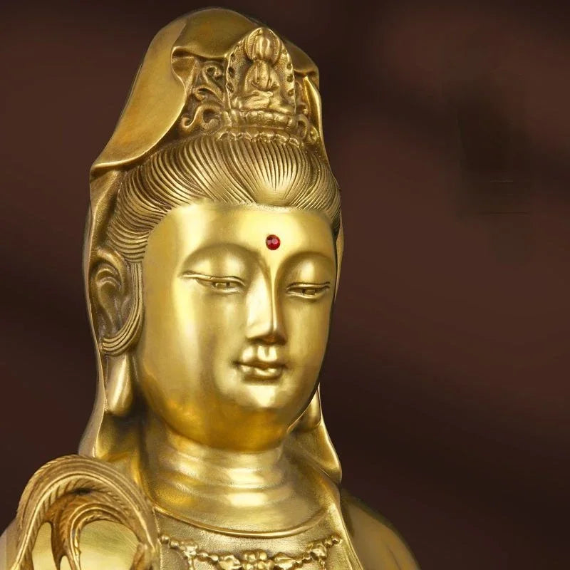 Pure Copper Guanyin Buddha Statue Home Living Room Ornaments Sea Sitting Lotus Bodhisattva Decoration Crafts