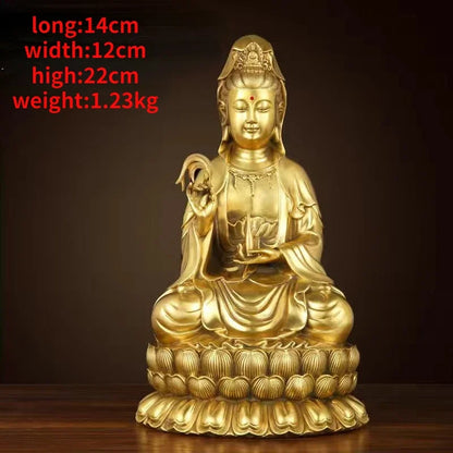 Pure Copper Guanyin Buddha Statue Home Living Room Ornaments Sea Sitting Lotus Bodhisattva Decoration Crafts
