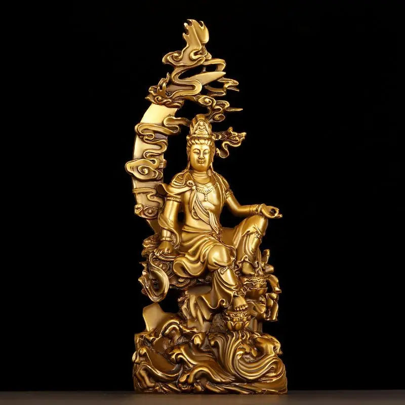 Pure Copper Guanyin Ornaments Shuiyue Guanyin Bodhisattva's Home Office Trumpet Dedicated To Buddha Statue Nanhai Guanyin