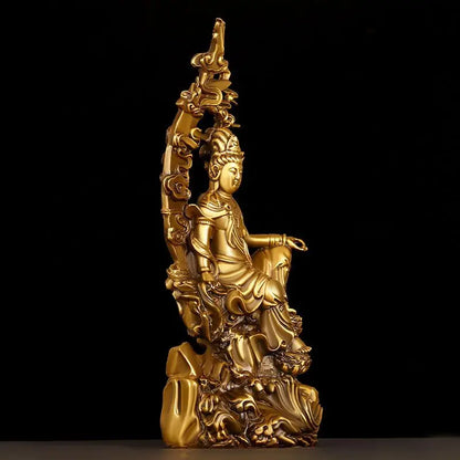 Pure Copper Guanyin Ornaments Shuiyue Guanyin Bodhisattva's Home Office Trumpet Dedicated To Buddha Statue Nanhai Guanyin