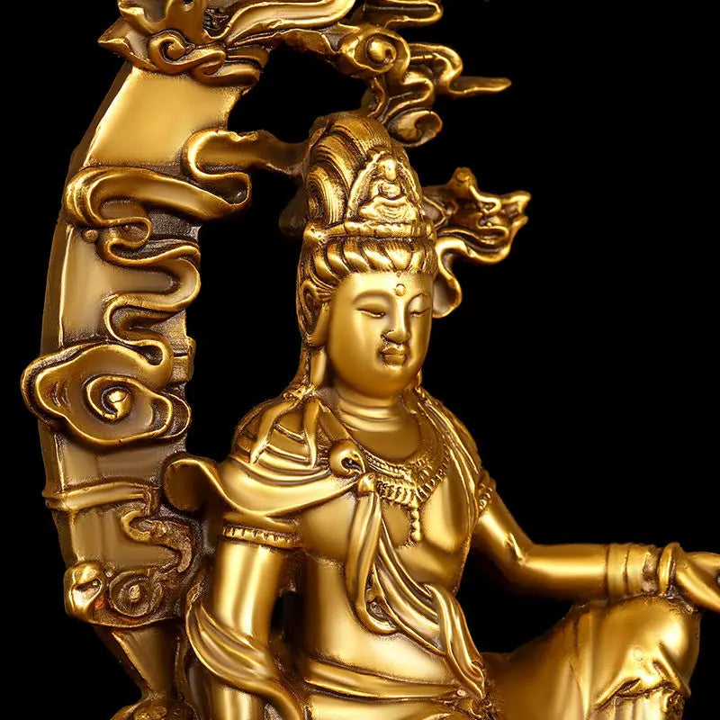 Pure Copper Guanyin Ornaments Shuiyue Guanyin Bodhisattva's Home Office Trumpet Dedicated To Buddha Statue Nanhai Guanyin