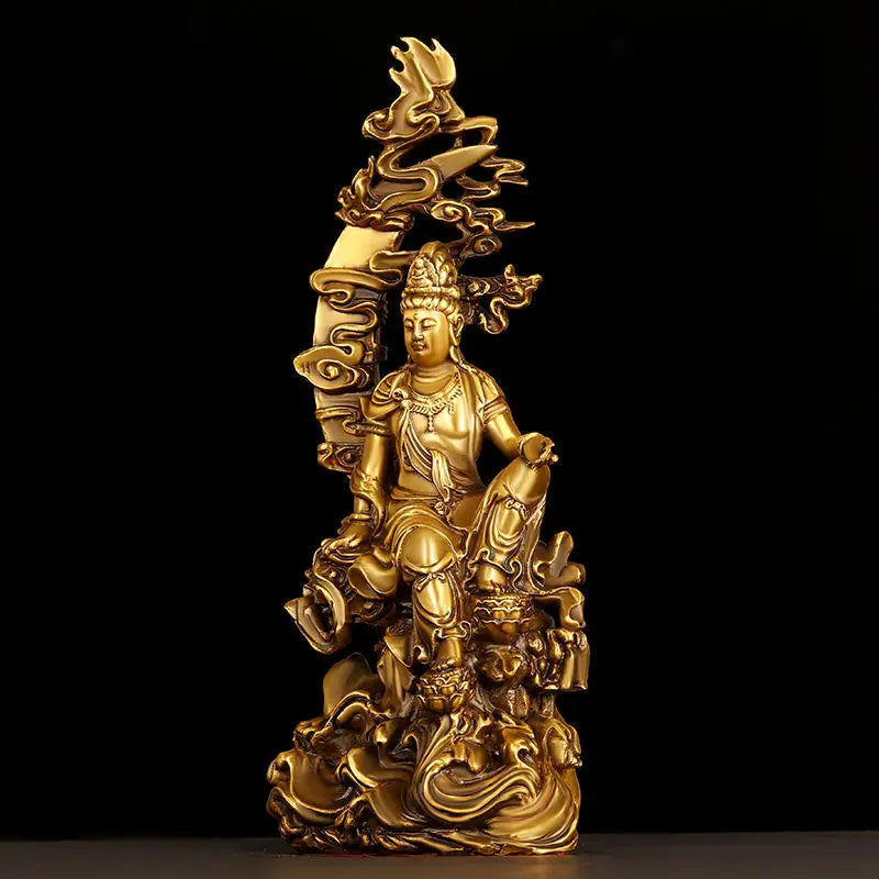 Pure Copper Guanyin Ornaments Shuiyue Guanyin Bodhisattva's Home Office Trumpet Dedicated To Buddha Statue Nanhai Guanyin