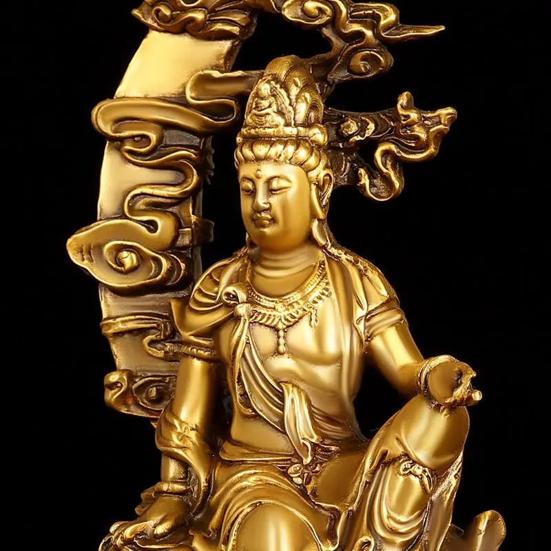 Pure Copper Guanyin Ornaments Shuiyue Guanyin Bodhisattva's Home Office Trumpet Dedicated To Buddha Statue Nanhai Guanyin