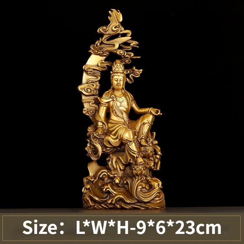 Pure Copper Guanyin Ornaments Shuiyue Guanyin Bodhisattva's Home Office Trumpet Dedicated To Buddha Statue Nanhai Guanyin