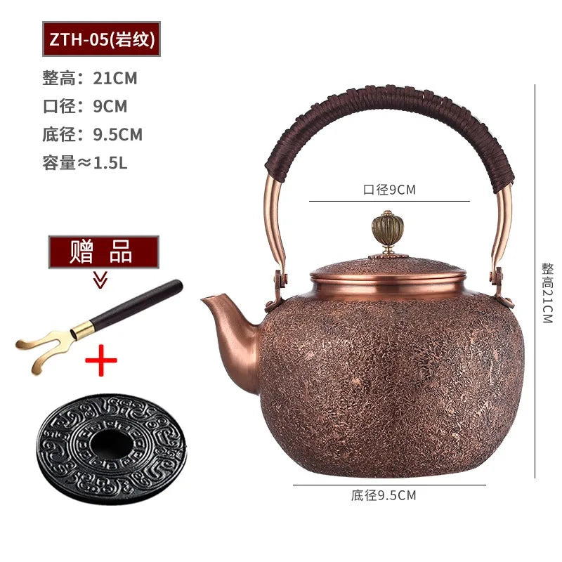 Pure Copper Large Capacity Kettle Handmade Hot Water Kettle Teapot Set Japanese Metal Tea Infuser Vintage Tea Items Gift 1500ML