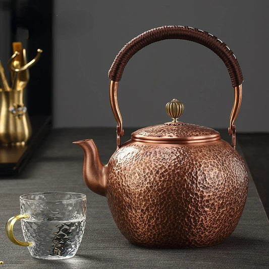 Pure Copper Large Capacity Kettle Handmade Hot Water Kettle Teapot Set Japanese Metal Tea Infuser Vintage Tea Items Gift 1500ML