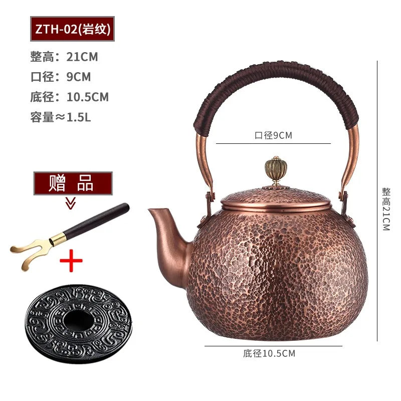 Pure Copper Large Capacity Kettle Handmade Hot Water Kettle Teapot Set Japanese Metal Tea Infuser Vintage Tea Items Gift 1500ML