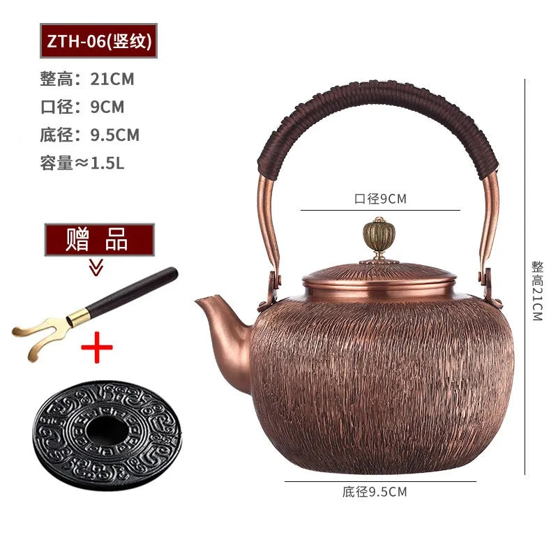 Pure Copper Large Capacity Kettle Handmade Hot Water Kettle Teapot Set Japanese Metal Tea Infuser Vintage Tea Items Gift 1500ML
