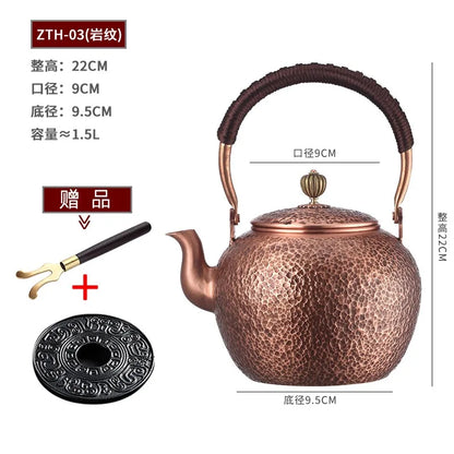Pure Copper Large Capacity Kettle Handmade Hot Water Kettle Teapot Set Japanese Metal Tea Infuser Vintage Tea Items Gift 1500ML