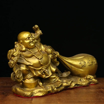 Pure Copper Laughing Buddha Ornament Maitreya Buddha Statue Big Belly Monk Gold Bag Company Opening Gift