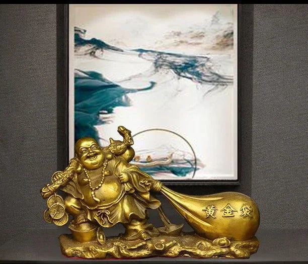 Pure Copper Laughing Buddha Ornament Maitreya Buddha Statue Big Belly Monk Gold Bag Company Opening Gift