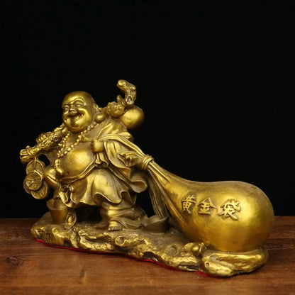 Pure Copper Laughing Buddha Ornament Maitreya Buddha Statue Big Belly Monk Gold Bag Company Opening Gift