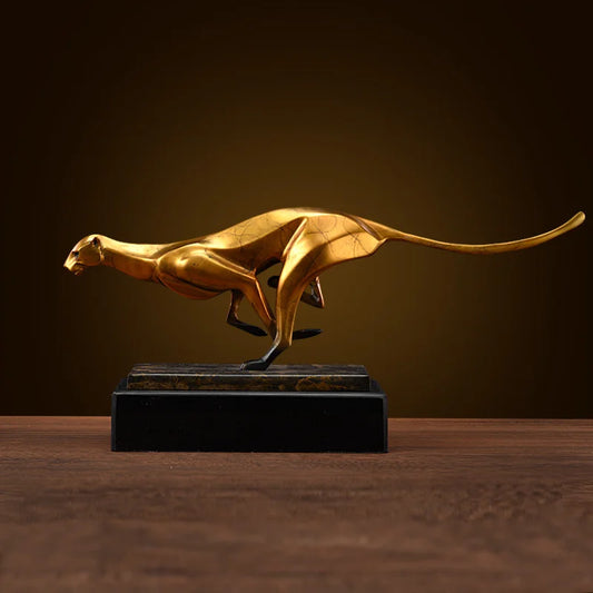 Pure Copper Leopard Statue with Marble Base Animal Figurine Sculpture Ornaments Office Home Decoration Accessories Business Gift