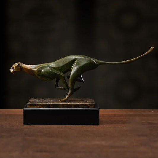 Pure Copper Leopard Statue with Marble Base Animal Figurine Sculpture Ornaments Office Home Decoration Accessories Business Gift