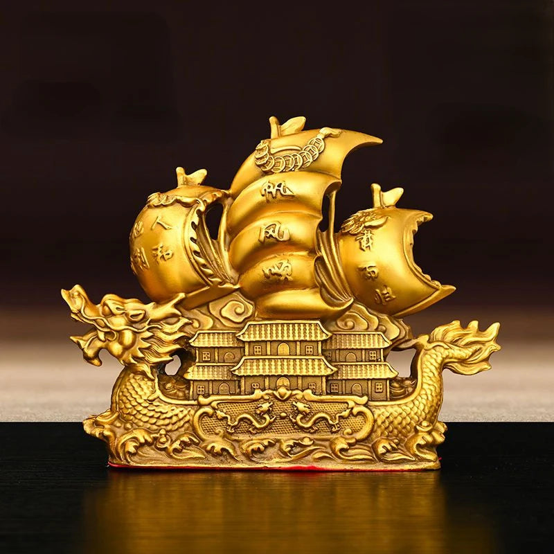 Pure Copper Lucky Dragon Boat Ornaments Smooth Sailing  Dragon Boat Living Room Office Desktop Decoration Gift