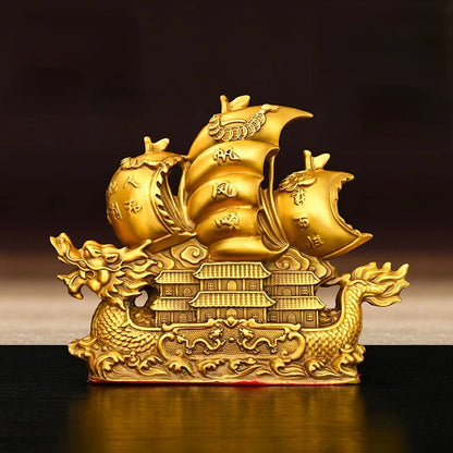 Pure Copper Lucky Dragon Boat Ornaments Smooth Sailing  Dragon Boat Living Room Office Desktop Decoration Gift