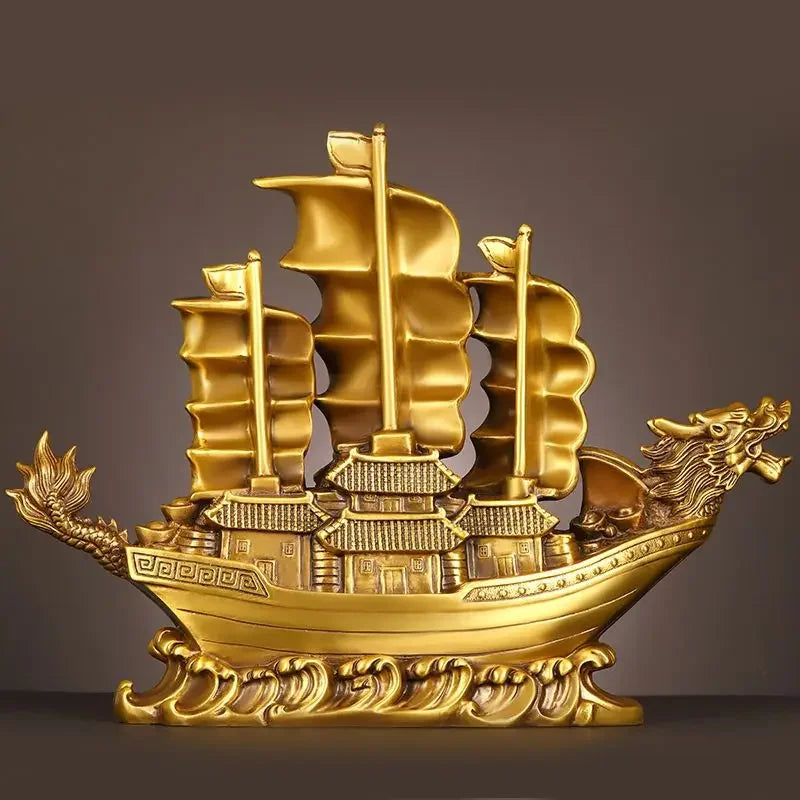 Pure Copper Lucky Dragon Boat Ornaments Smooth Sailing  Dragon Boat Living Room Office Desktop Decoration Gift