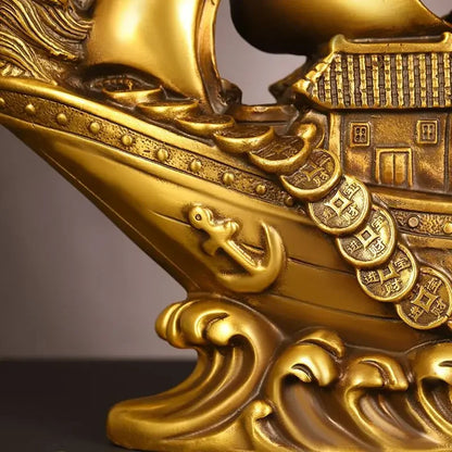 Pure Copper Lucky Dragon Boat Ornaments Smooth Sailing  Dragon Boat Living Room Office Desktop Decoration Gift