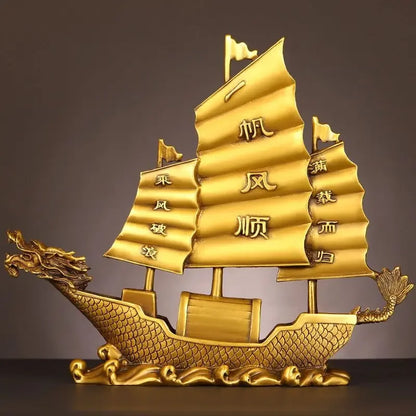 Pure Copper Lucky Dragon Boat Ornaments Smooth Sailing  Dragon Boat Living Room Office Desktop Decoration Gift