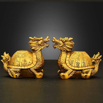 Pure Copper Lucky Dragon Turtle Ornament Fortune Longevity Turtle Home Office Desktop Decor Sculptures