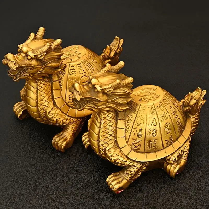 Pure Copper Lucky Dragon Turtle Ornament Fortune Longevity Turtle Home Office Desktop Decor Sculptures