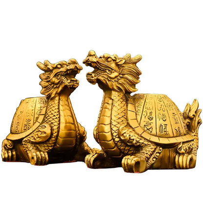 Pure Copper Lucky Dragon Turtle Ornament Fortune Longevity Turtle Home Office Desktop Decor Sculptures