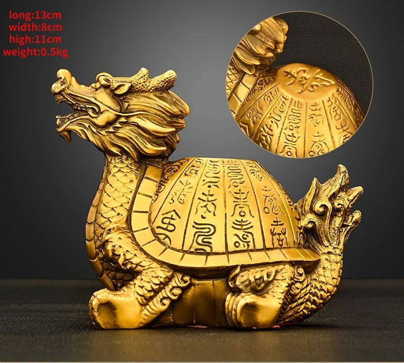 Pure Copper Lucky Dragon Turtle Ornament Fortune Longevity Turtle Home Office Desktop Decor Sculptures