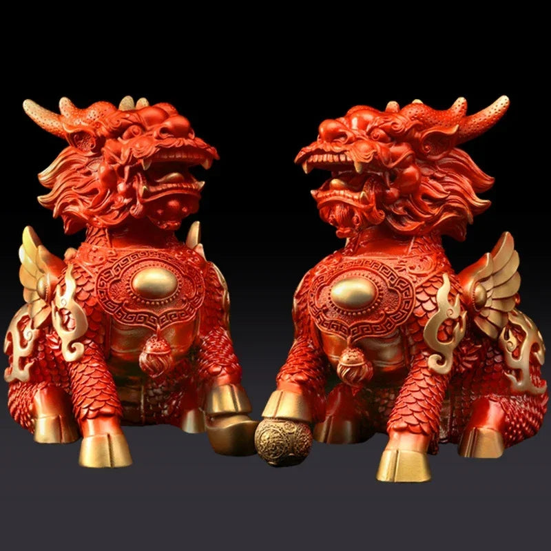 Pure Copper Lucky Fire Kirin Unicorn Ornaments Office Home Living Room Decoration Crafts Statue Sculptures