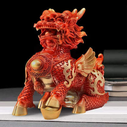 Pure Copper Lucky Fire Kirin Unicorn Ornaments Office Home Living Room Decoration Crafts Statue Sculptures
