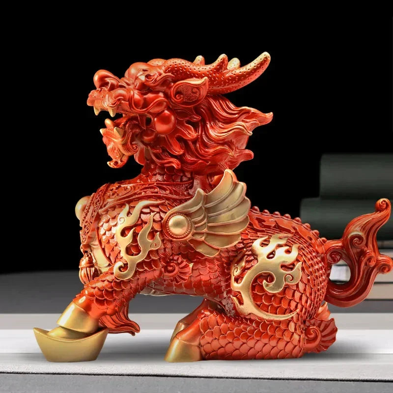 Pure Copper Lucky Fire Kirin Unicorn Ornaments Office Home Living Room Decoration Crafts Statue Sculptures