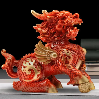 Pure Copper Lucky Fire Kirin Unicorn Ornaments Office Home Living Room Decoration Crafts Statue Sculptures