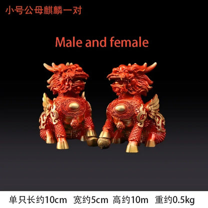Pure Copper Lucky Fire Kirin Unicorn Ornaments Office Home Living Room Decoration Crafts Statue Sculptures